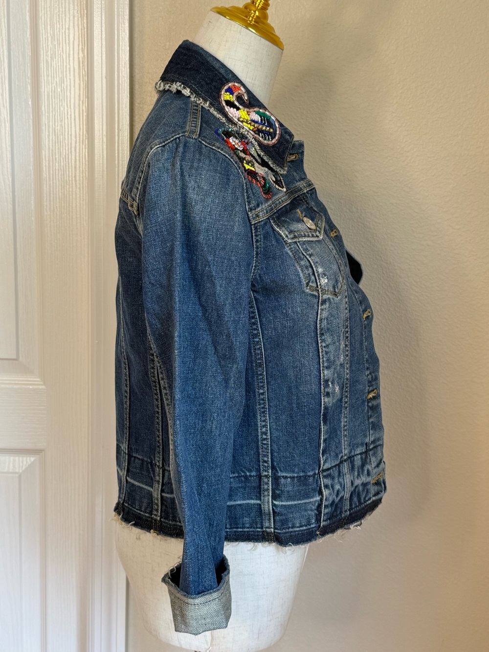 MSGM Beaded Embellished Designer Denim Jacket Size 38 XS Made in Italy - Picture 7 of 10